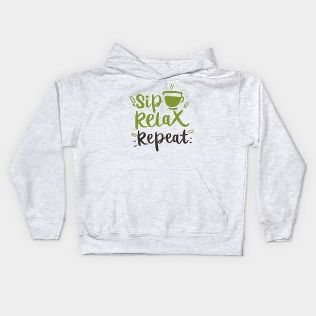 Sip, Relax, Repeat Matcha Tea Gift Kids Hoodie by GrafiqueDynasty